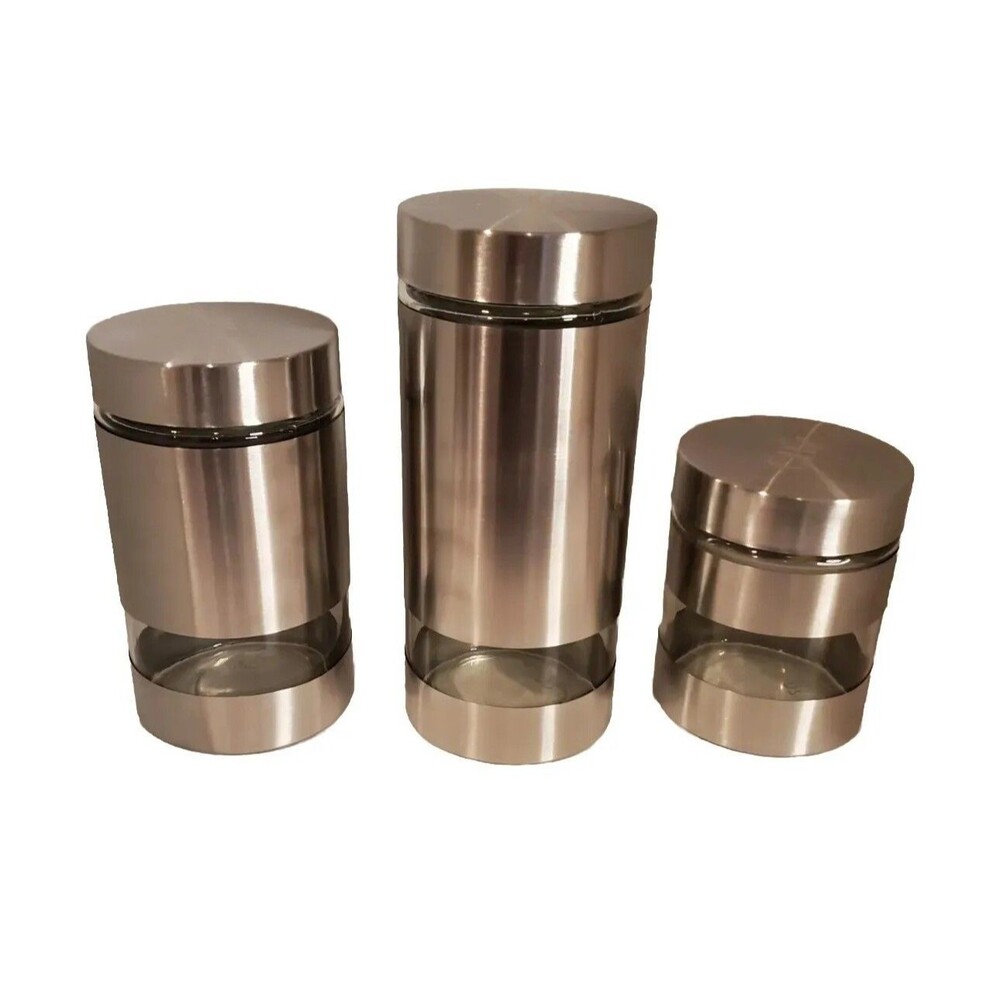 Airtight Canister Container Jars Screw-on Lid Interior Seal Coffee 3 Pc Set NIB